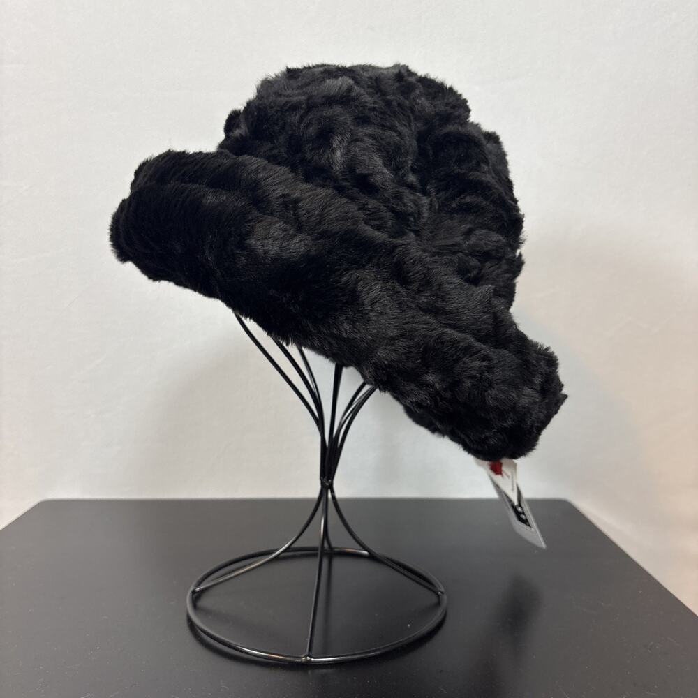 Parkhurst Josephine Faux Fur Hat Women's Black Bucket Rolled Brim Cozy Warm O/S